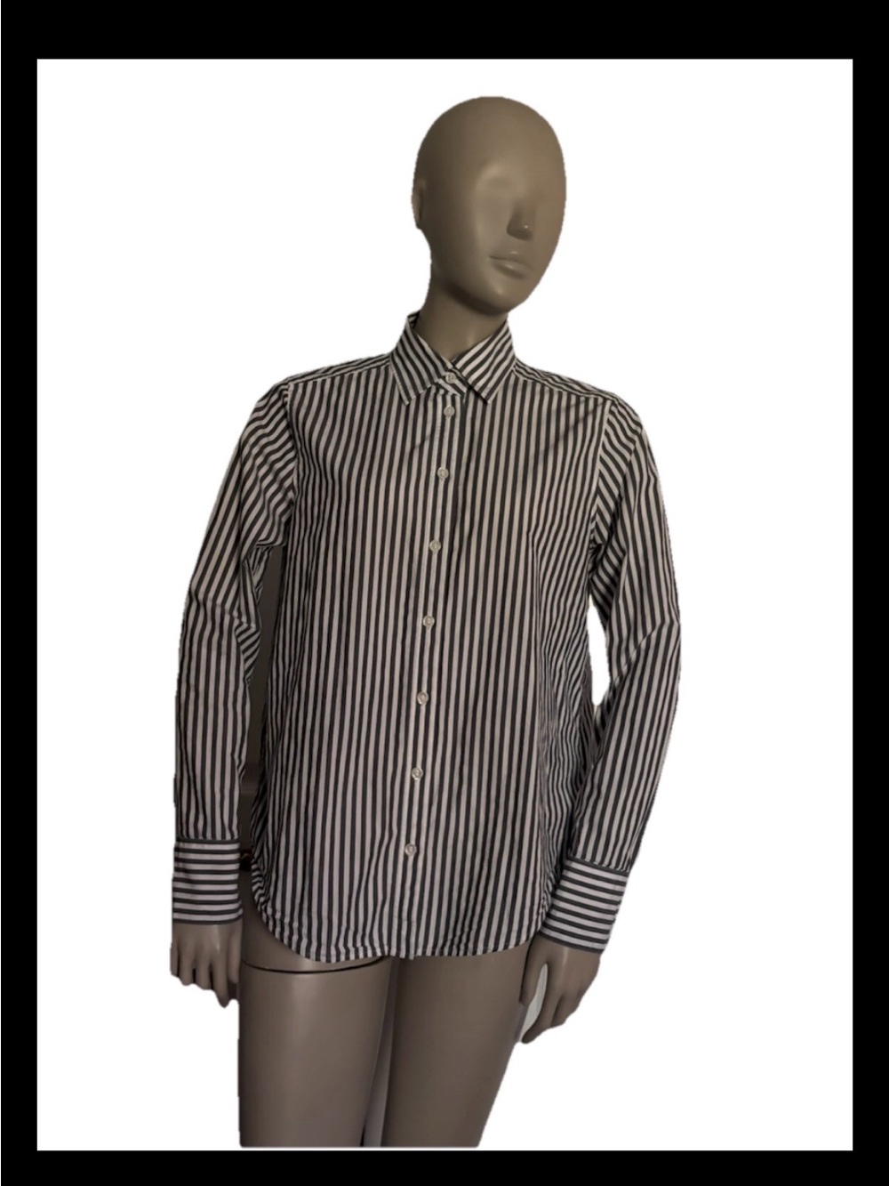 Banana Republic Gray & White Striped Long-Sleeve Dress Shirt
